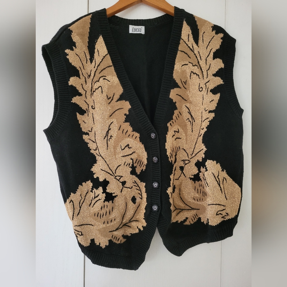 Lucia Black And Gold Button Sweater Vest Sz XL